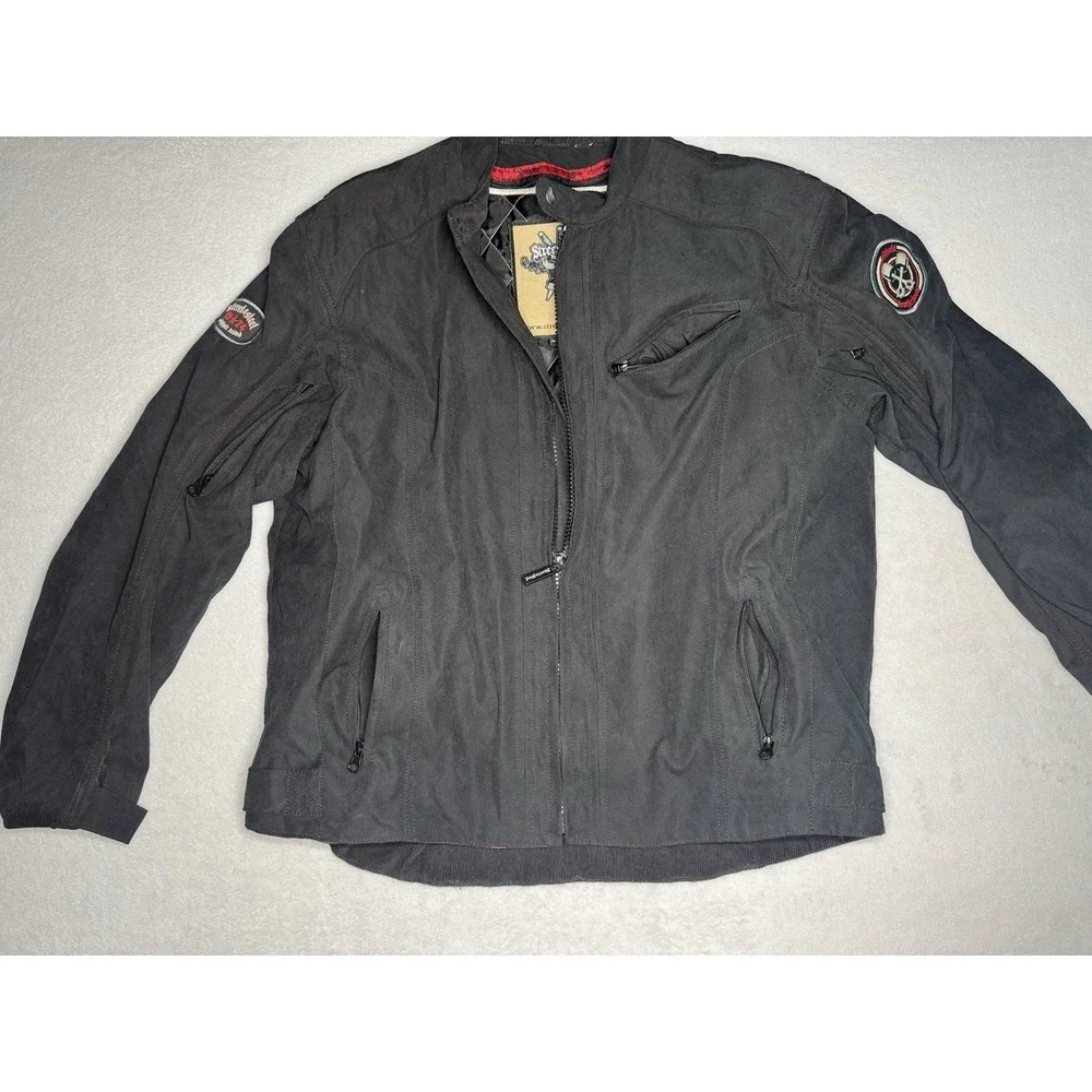 Street & Steel Black Padded Motorcycle Riding Jacket‎ Brotherhood Patch Sz XL